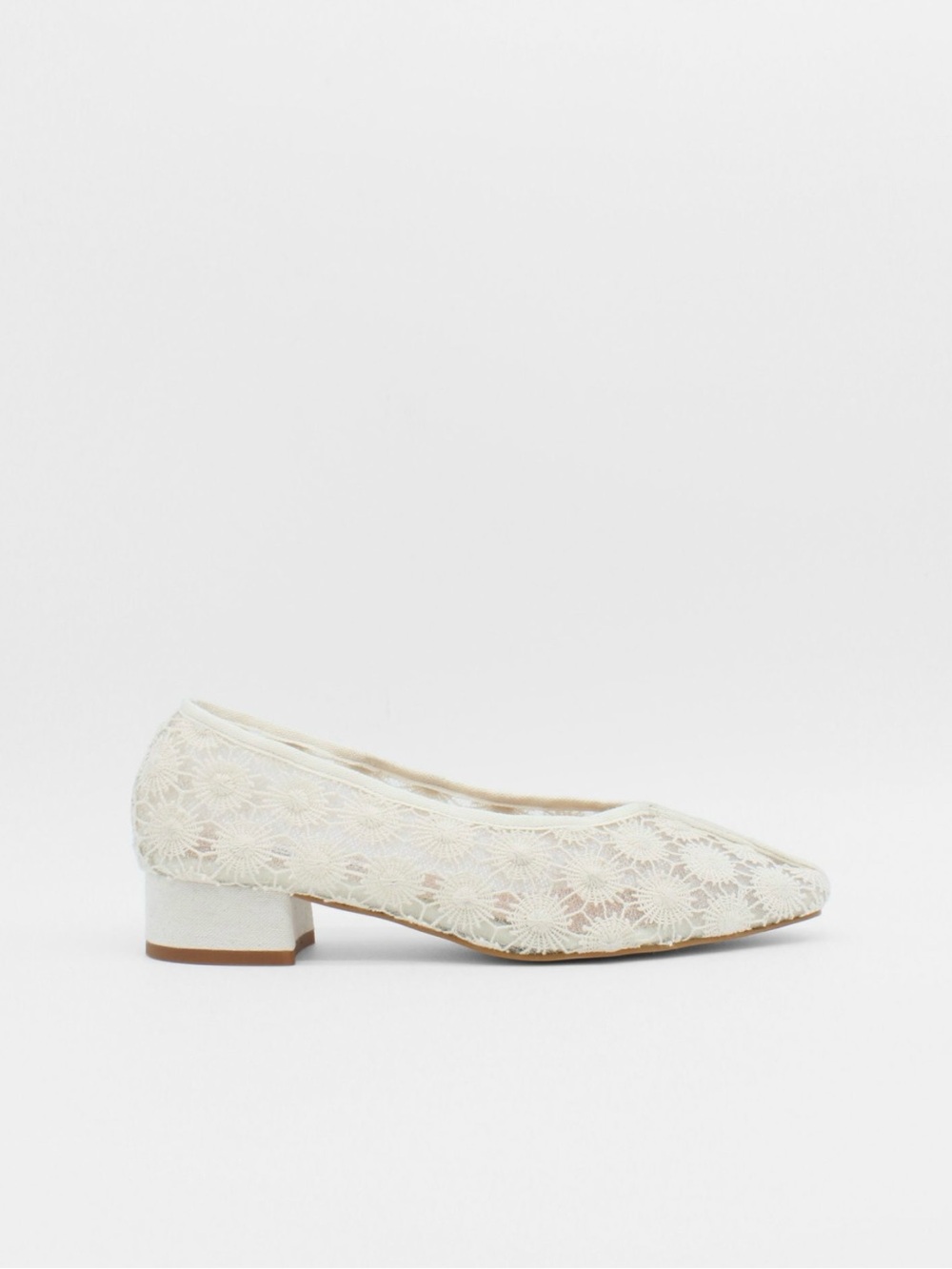 Cream Lace Low Block Heel Pumps